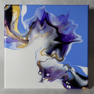 Mist: Acrylic pour painting, modern abstract wall art, original on 8 x 8 canvas