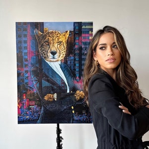 Strong Businesswoman, Cheetah Art, Women in business, Oversized Wall Art, Feminism Art Print, Girl Power Art