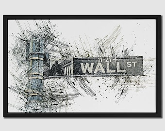 Wall Street Sign Canvas Art: Stock Trader Gift, Modern Wall Decor