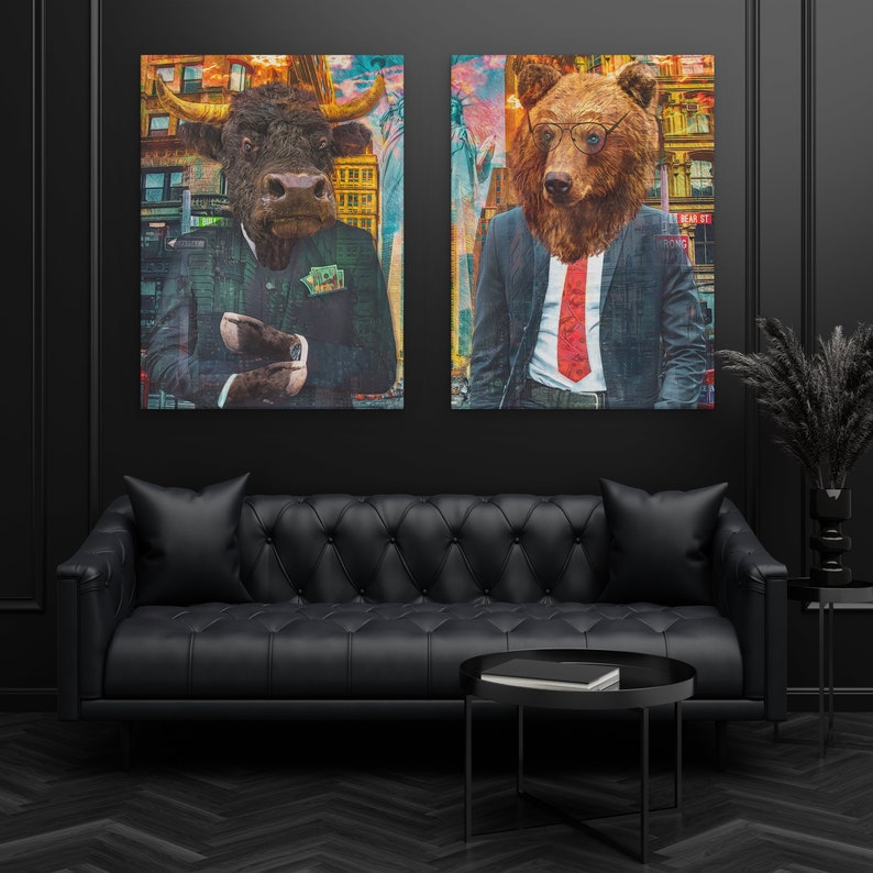 BULL and BEAR ART Stock Market Luxury Canvas Set Financial Etsy
