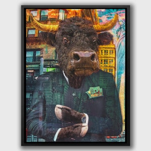 Stock Market CANVAS, Wall Street Bull, Modern Trader, Artwork for Home or Office