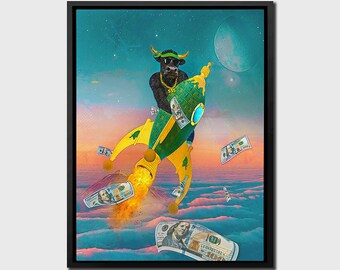 Rocket Bull Canvas Art: Wall Street Gift, Stock Market Decor
