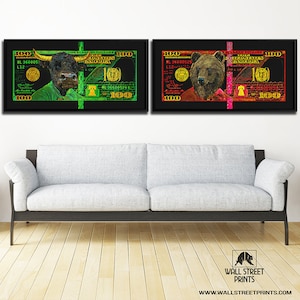Bull Bear Money Art, Finance Gift for Trader or Investor, Wall Street Decor, Wall Art for Him