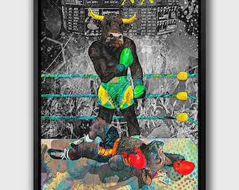 Bull vs Bear Stock Market Art: Wall Street Canvas Print