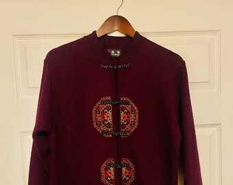 Mandarin Collar Chinese Style Embroidered Sweater by Jiahao