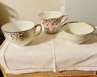 Lot of 3 Vintage Porcelain Tea Cups ( cups only)