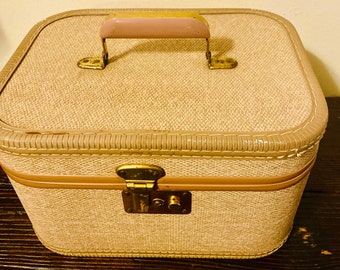 Vintage Tan Train Case with Lavender Lining