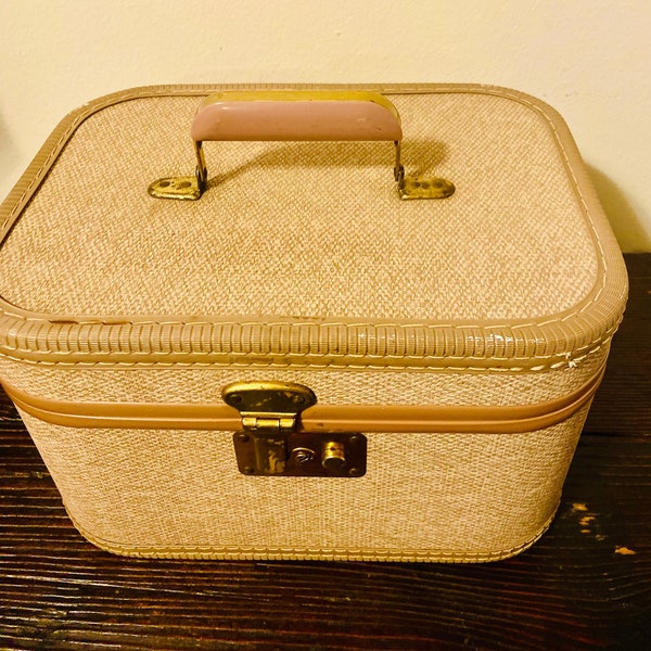 Vintage Tan Train Case with Lavender Lining
