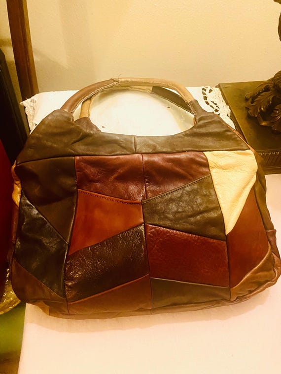 Vintage patchwork small leather handbag - image 3