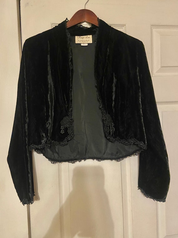 Vintage Black Velvet Cropped Jacket by Margot Lea 