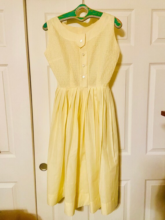 Vintage Yellow 40s/50s cotton dress by Queen Make… - image 1