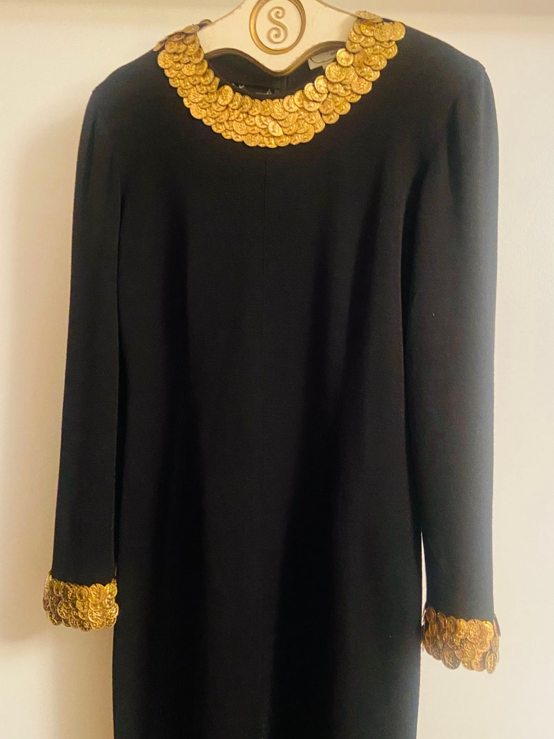 Vintage Adrienne Vittadini black coin dress size S 100%wool image 1