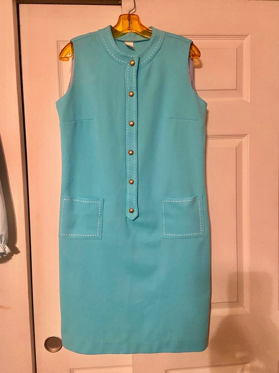 Vintage Mod Sleeveless Turquoise Dress M