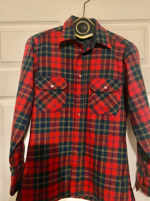 Vintage 80s Adams Row Red Plaid Wool Blend Shirt S