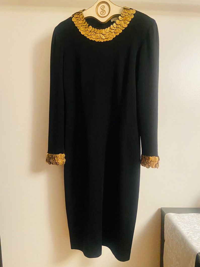 Vintage Adrienne Vittadini black coin dress size S 100%wool image 6