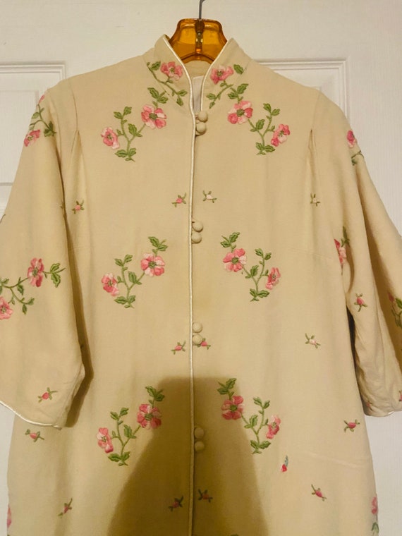 Long Vintage Floral Embroidered House Jacket - image 2