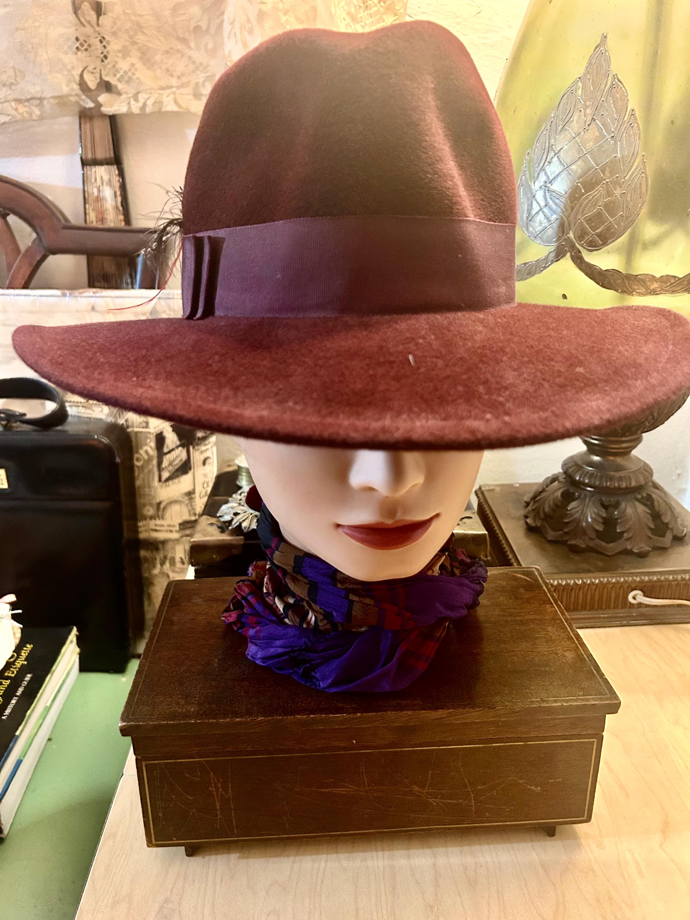 Vintage Betmar New York Wool Fedora Hat w/ Feather Band – Small 21.5” Fedora Original 100% Wool Vintage Hats for Women for sale | eBay main image 2