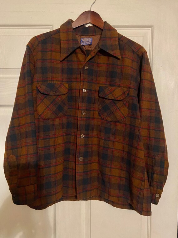 Vintage Brown Wool Plaid Pendleton Shirt L