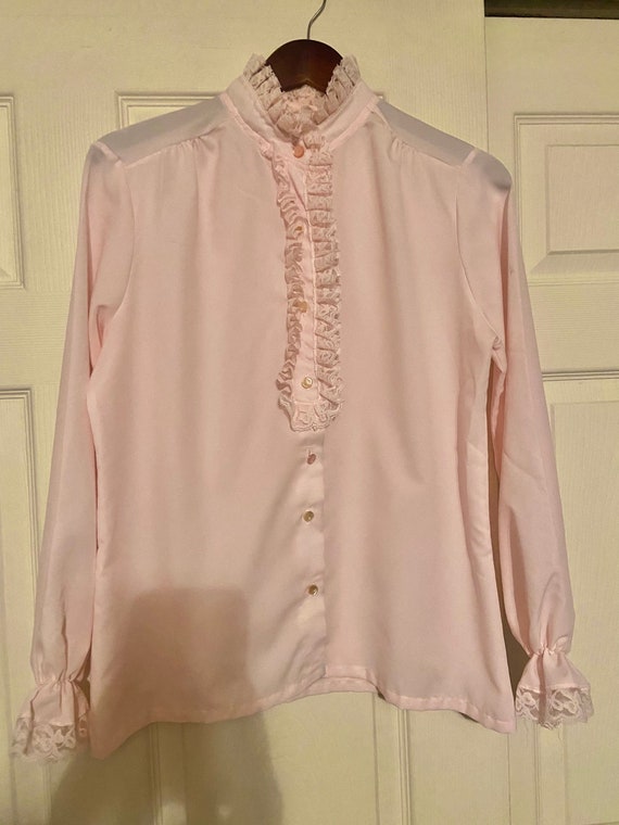 Vintage Sears Ultressa Pink Ruffle Front Blouse