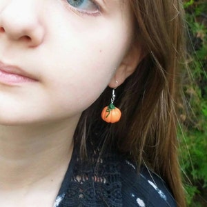 Pumpkin Earrings w/hypoallergenic Hooks, Orange, Halloween, Handmade Earrings, Polymer Clay
