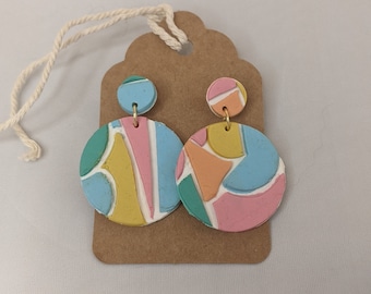 Faux Terrazzo Pastel Polymer Clay Earrings, Hypoallergenic, Sculpey Clay