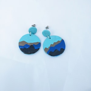 Blue Mountain Stud/Drop Earrings w/hypoallergenic Posts, Cute Earrings, Handmade, Polymer Clay