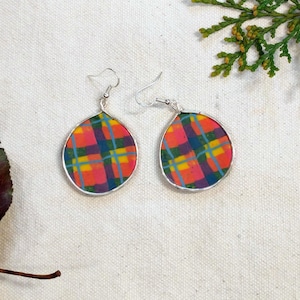 Plaid Earrings w/hypoallergenic Posts, Plaid, Statement Earrings, Pattern, Handmade, Polymer Clay