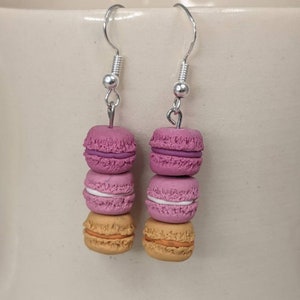 Macaron Drop Earrings - Stack of 3, Pink & Orange Color w/hypoallergenic hooks, Food Jewelry, Handmade Earrings, Polymer Clay