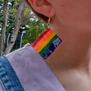 Gay Pride Earrings, Rainbow, LGBTQ, Polymer Clay w/hypoallergenic posts, Pride, Flag