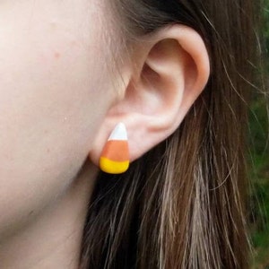 Candy Corn Halloween Earrings w/hypoallergenic hooks, Candy, Halloween, Handmade Earrings, Polymer Clay