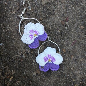 Pansy Earrings w/hypoallergenic Posts, Plant, Flower, Nature Earrings, Handmade, Polymer Clay