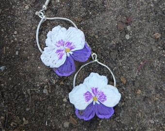 Pansy Earrings w/hypoallergenic Posts, Plant, Flower, Nature Earrings, Handmade, Polymer Clay