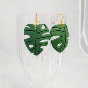 Monstera Leaf  Earrings w/hypoallergenic Posts, Plant, Nature Earrings, Handmade, Polymer Clay