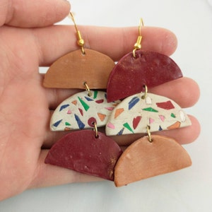 Modern Faux-Terrazzo Tiered Drop Earrings w/Hypoallergenic Hooks, Polymer clay, Jewelry