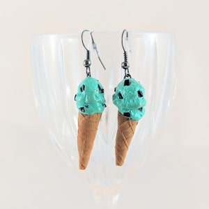 Ice Cream Drop Earrings (1 Scoop or 2) w/hypoallergenic Hooks, Food Jewelry, Handmade Earrings, Polymer Clay