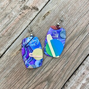 Space, Galaxies and Planets Drop Earrings, Hypoallergenic, Nickel-free, Sculpey Clay, Clay space earrings