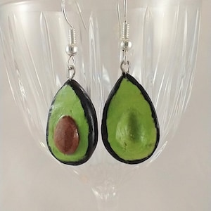 Avocado Drop Earrings w/hypoallergenic hooks, Food Jewelry, Handmade Earrings, Polymer Clay
