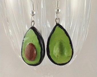 Pendientes de gota de aguacate con ganchos hipoalergénicos, joyería de alimentos, pendientes hechos a mano, arcilla polimérica