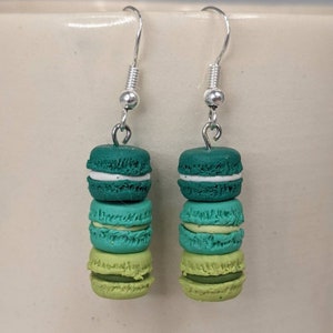 Macaron Drop Earrings - Stack of 3, Green Ombre w/hypoallergenic hooks, Food Jewelry, Handmade Earrings, Polymer Clay