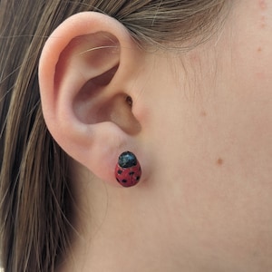 Ladybug Stud Earrings w/hypoallergenic Posts, Animal Earrings, Cute Earrings, Handmade, Polymer Clay