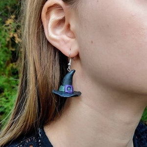 Witch Hat Halloween Earrings w/hypoallergenic hooks, Witch, Halloween, Handmade Earrings, Polymer Clay