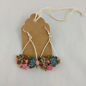 Pink and Green Succulent Drop Earrings w/hypoallergenic Posts, Plant, Nature Earrings, Handmade, Polymer Clay