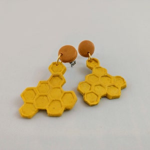 Honeycomb Stud/Drop Earrings w/hypoallergenic Posts, Cute Earrings, Handmade, Polymer Clay