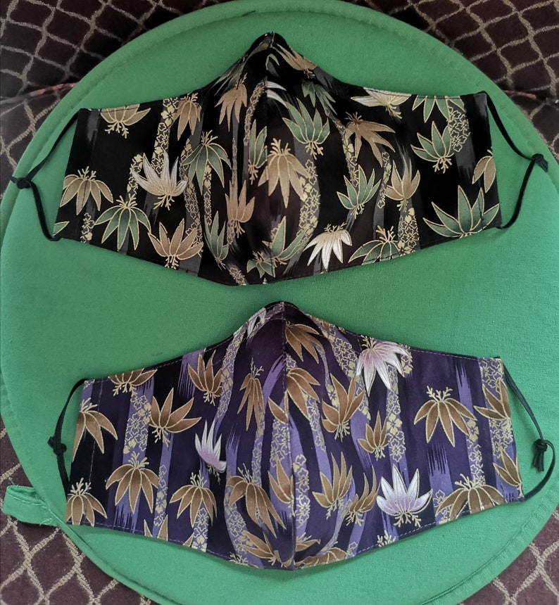 Japanese Kimono Bamboo & Floral Pattern 3 layers Face Mask ...
