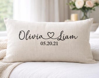 Custom Embroidered Pillow, Personalized Couple Name Pillow, Wedding Gift for Couple, Anniversary Gift, Valentine Gift, Romantic Home Decor