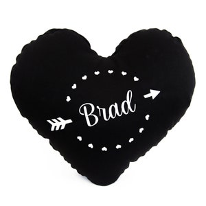 Valentines Day Gift, Valentine&#39;s Day Pillow, Custom Heart Pillow, Personalized Heart Pillow, Valentines Decor, Black Heart Pillow For Him