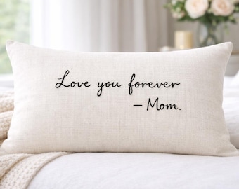 Almohada bordada personalizada, regalo para mamá y papá, recuerdo con nombre personalizado, mensajero "Te amo para siempre, papá"