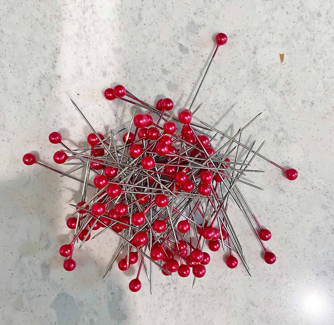 Red Pearl Head Straight Pins for Quilting, Sewing & Crafts, 100 Pins, 1