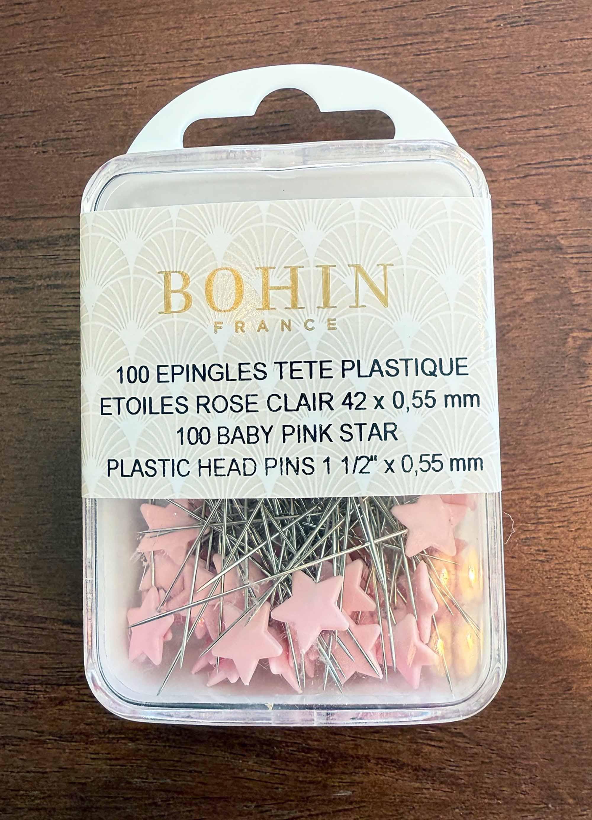 Pink Star Head Straight Pins for Quilting, Sewing & Crafts, 100 Pins, 1 1/2" Long, From Bohin
