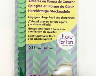 Flat Heart Straight Pins for Quilting, Sewing & Crafts, 20 Pins, 2" 20% OFF